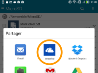 Sur Android, utilisez le menu "Partagez" pour enregistrer votre fichier dans OneDrive.