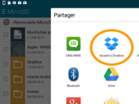 Sur Android, pour enregistrer votre fichier dans Dropbox, utilisez le menu "Partager".